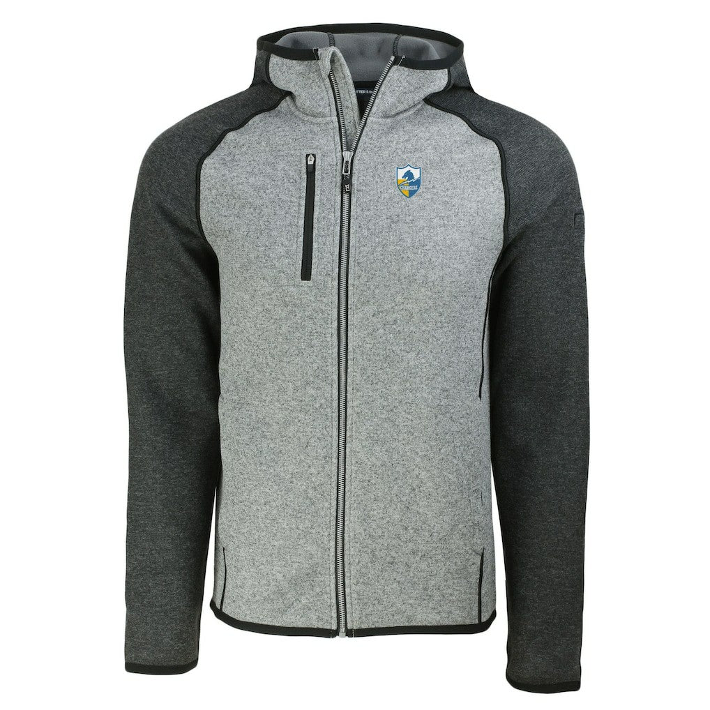 Los Angeles Chargers Cutter & Buck Throwback Mainsail Sweater-Knit Full-Zip Hoodie - Heather Gray/Heather Charcoal - NFL
