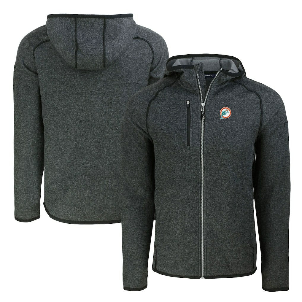 Miami Dolphins Cutter & Buck Throwback Mainsail Sweater-Knit Full-Zip Hoodie - Heather Charcoal - NFL