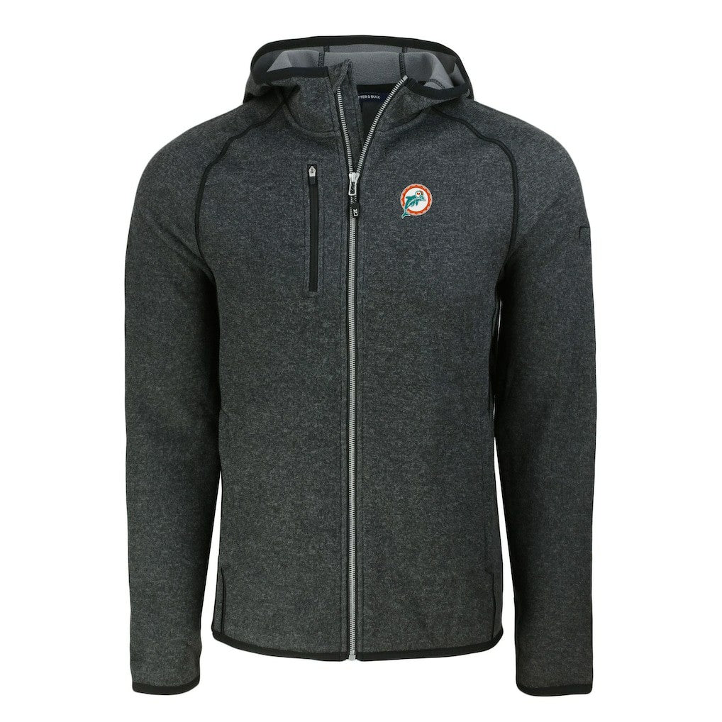 Miami Dolphins Cutter & Buck Throwback Mainsail Sweater-Knit Full-Zip Hoodie - Heather Charcoal - NFL