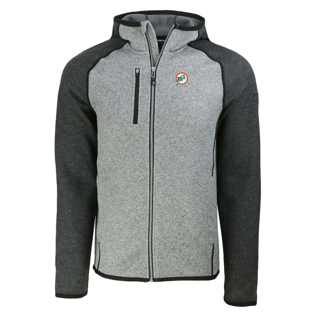 Miami Dolphins Cutter & Buck Throwback Mainsail Sweater-Knit Full-Zip Hoodie - Heather Gray/Heather Charcoal - NFL