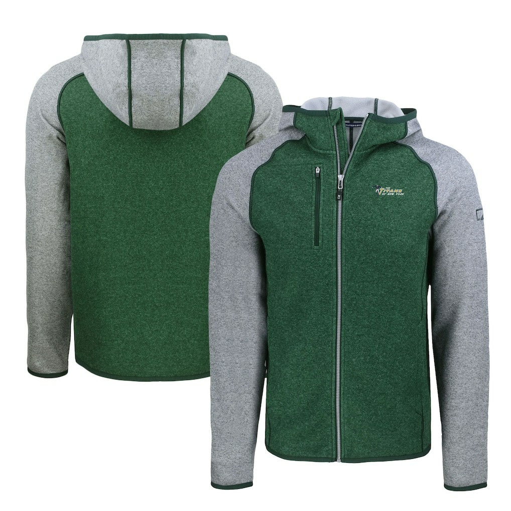 New York Jets Cutter & Buck Throwback Mainsail Sweater-Knit Full-Zip Hoodie - Heather Green/Heather Gray - NFL