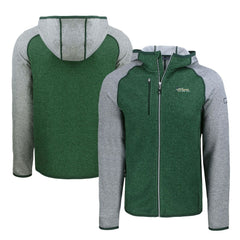 New York Jets Cutter & Buck Throwback Mainsail Sweater-Knit Full-Zip Hoodie - Heather Green/Heather Gray - NFL