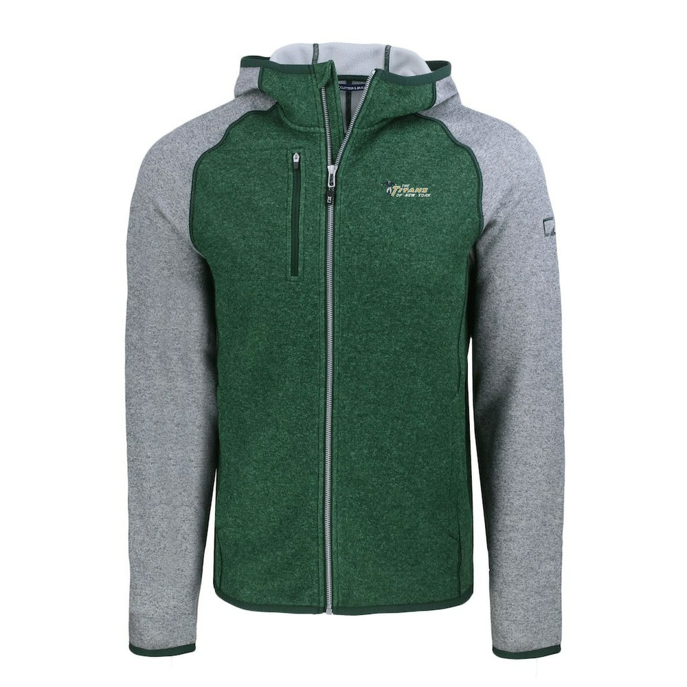 New York Jets Cutter & Buck Throwback Mainsail Sweater-Knit Full-Zip Hoodie - Heather Green/Heather Gray - NFL