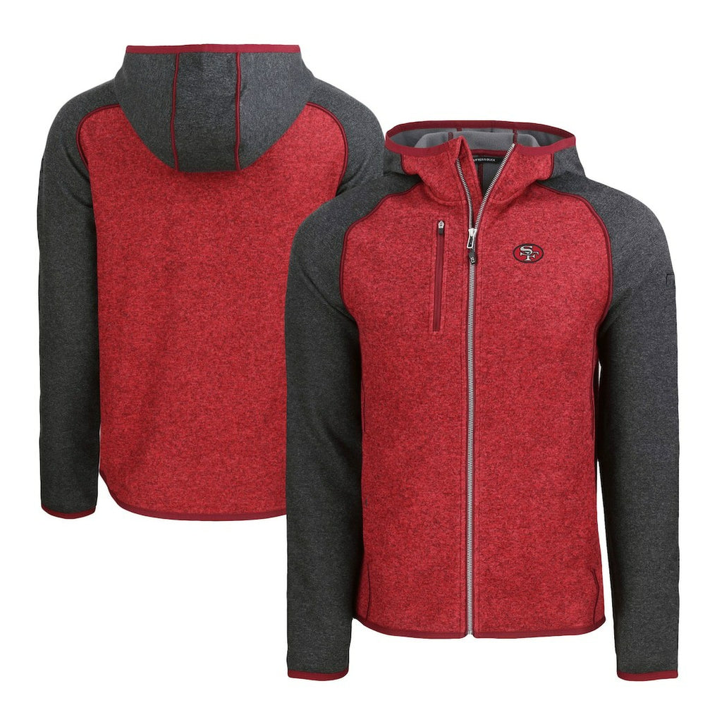 San Francisco 49ers Cutter & Buck Throwback Mainsail Sweater-Knit Full-Zip Hoodie - Scarlet/Heather Charcoal - NFL