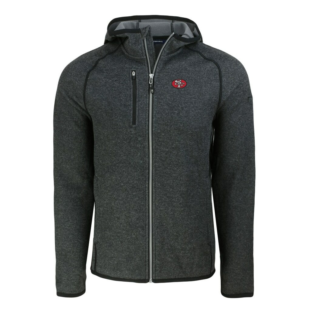 San Francisco 49ers Cutter & Buck Throwback Mainsail Sweater-Knit Full-Zip Hoodie - Heather Charcoal - NFL