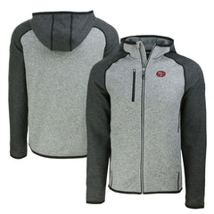 San Francisco 49ers Cutter & Buck Throwback Mainsail Sweater-Knit Full-Zip Hoodie - Heather Gray/Heather Charcoal - NFL