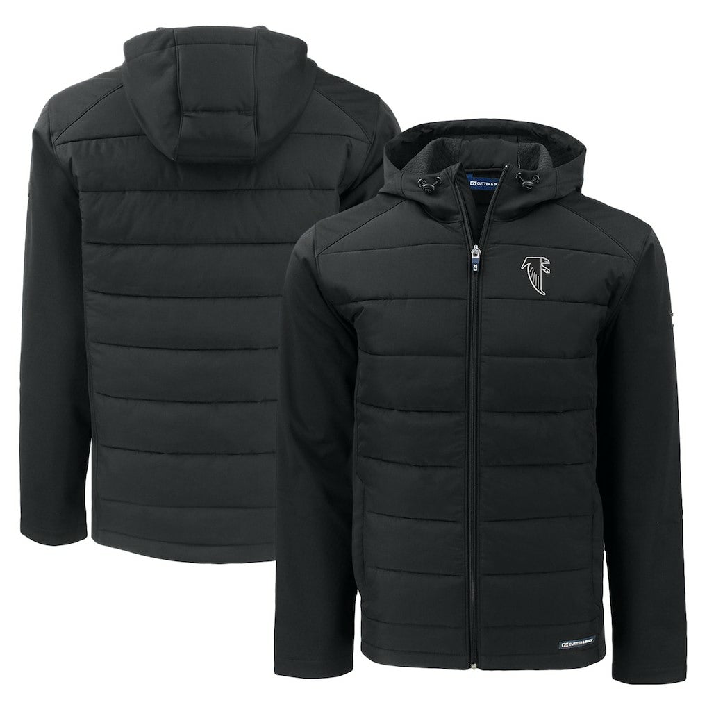 Atlanta Falcons Cutter & Buck Throwback Evoke Hybrid Eco Softshell Recycled Full-Zip Hoodie Jacket - Black - NFL