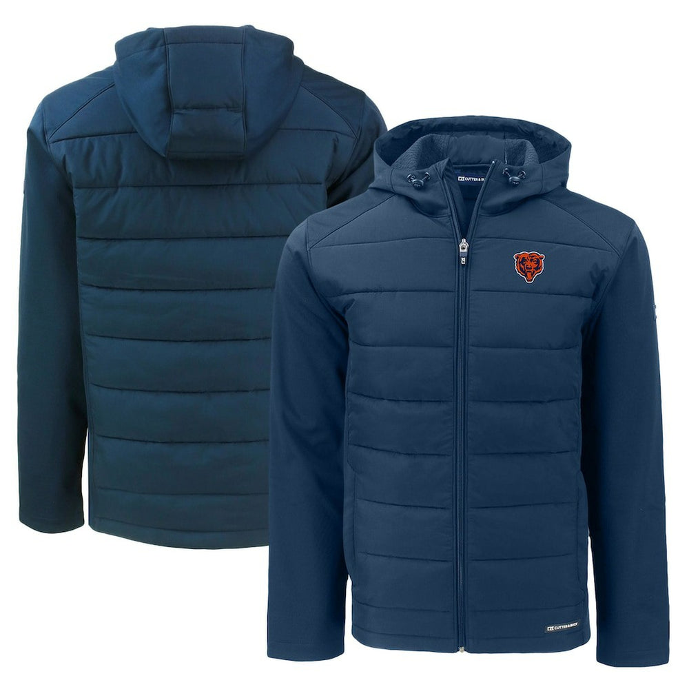 Chicago Bears Cutter & Buck Throwback Evoke Hybrid Eco Softshell Recycled Full-Zip Hoodie Jacket - Navy - NFL
