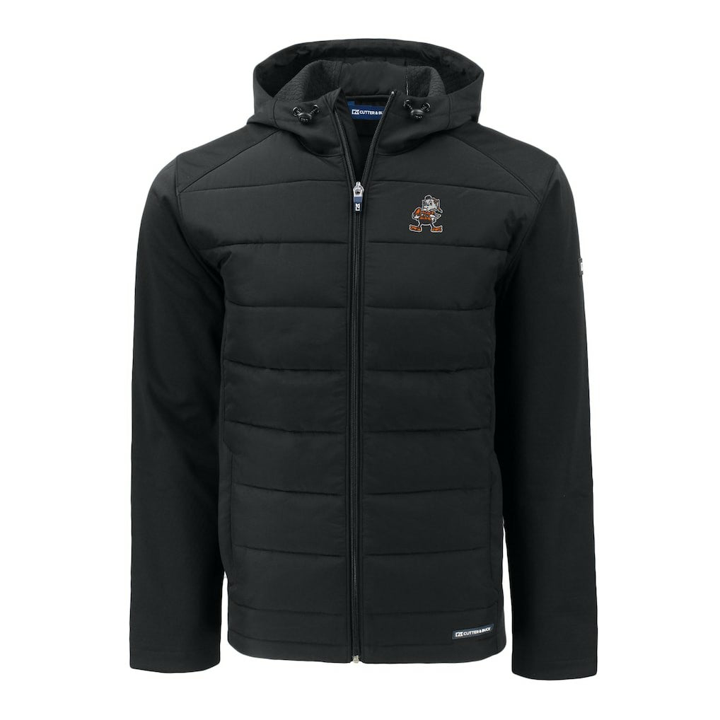 Cleveland Browns Cutter & Buck Throwback Evoke Hybrid Eco Softshell Recycled Full-Zip Hoodie Jacket - Black - NFL