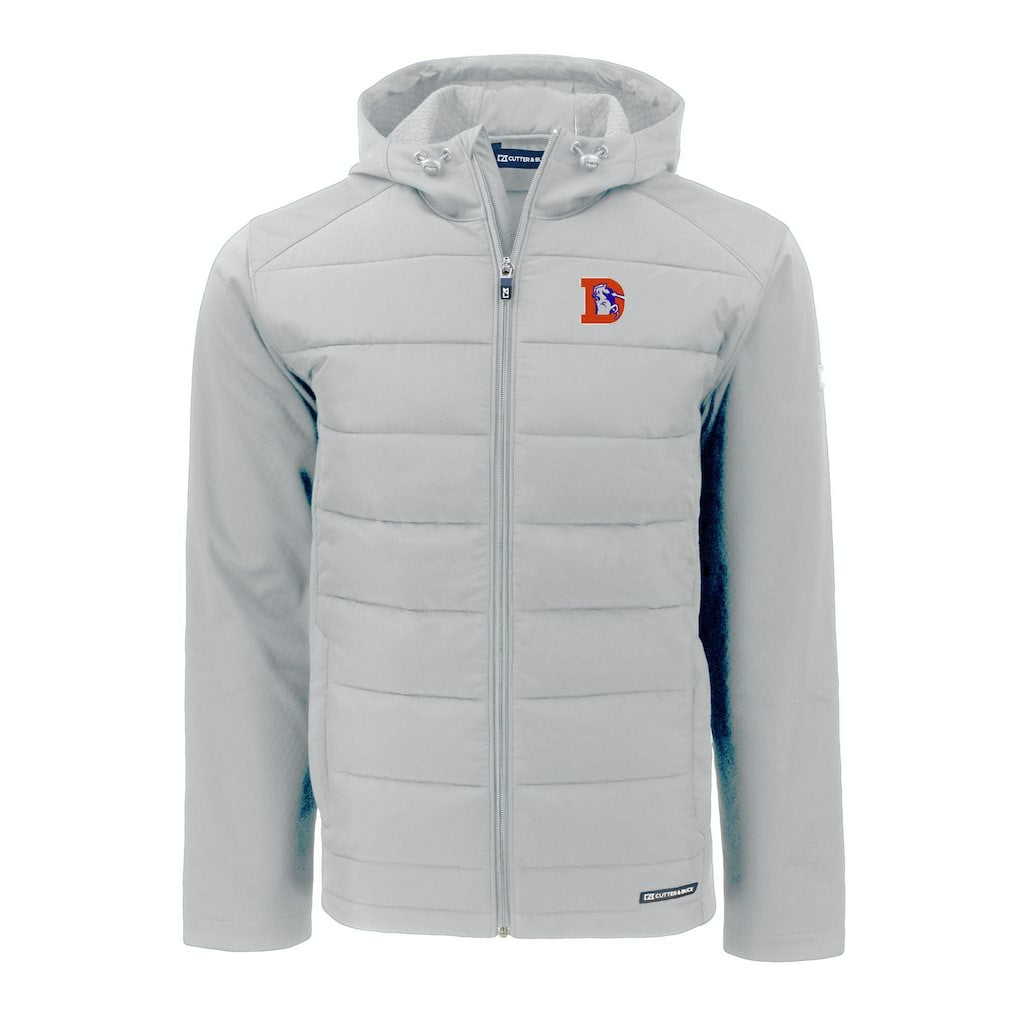 Denver Broncos Cutter & Buck Throwback Evoke Hybrid Eco Softshell Recycled Full-Zip Hoodie Jacket - Gray - NFL