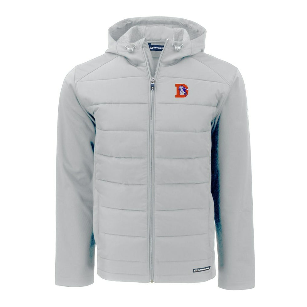 Denver Broncos Cutter & Buck Throwback Evoke Hybrid Eco Softshell Recycled Full-Zip Hoodie Jacket - Gray - NFL