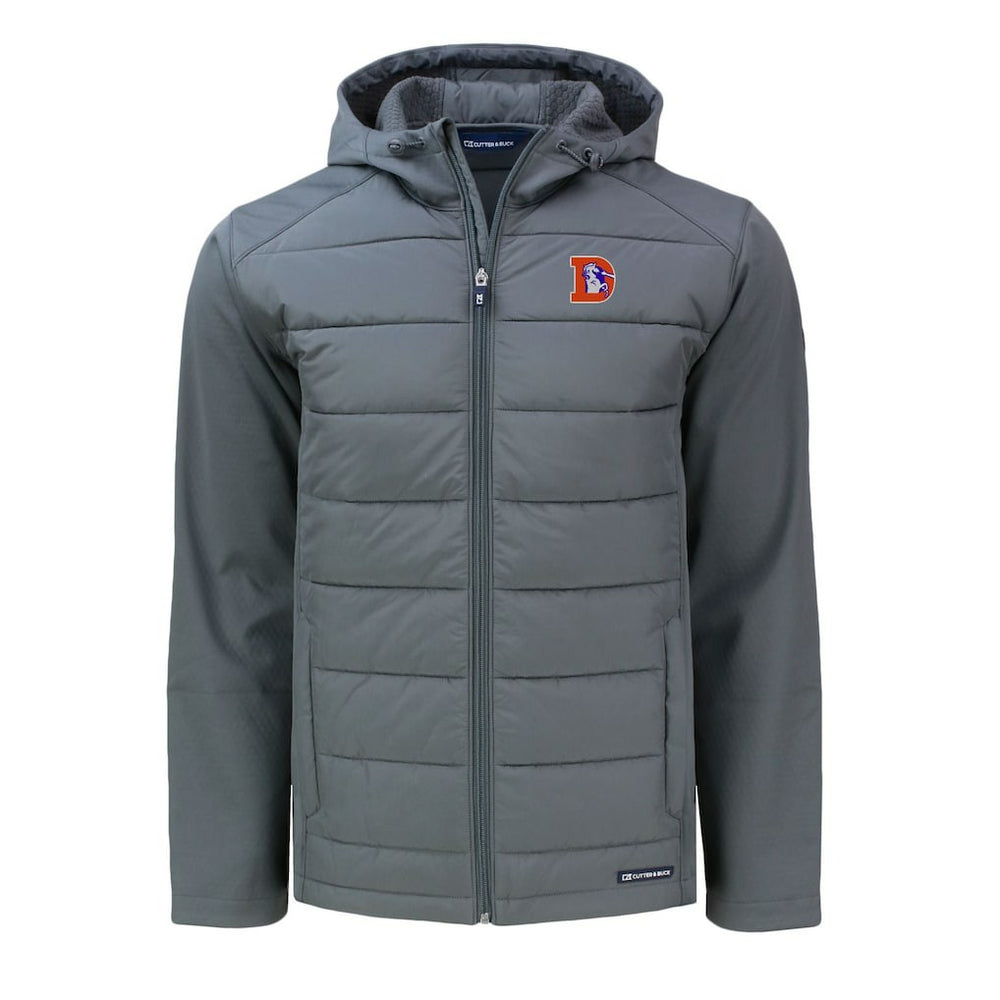 Denver Broncos Cutter & Buck Throwback Evoke Hybrid Eco Softshell Recycled Full-Zip Hoodie Jacket - Gray - NFL
