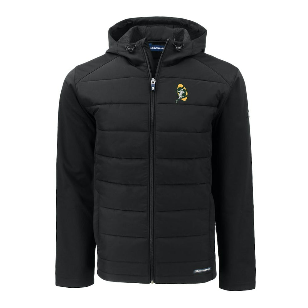 Green Bay Packers Cutter & Buck Throwback Evoke Hybrid Eco Softshell Recycled Full-Zip Hoodie Jacket - Black - NFL