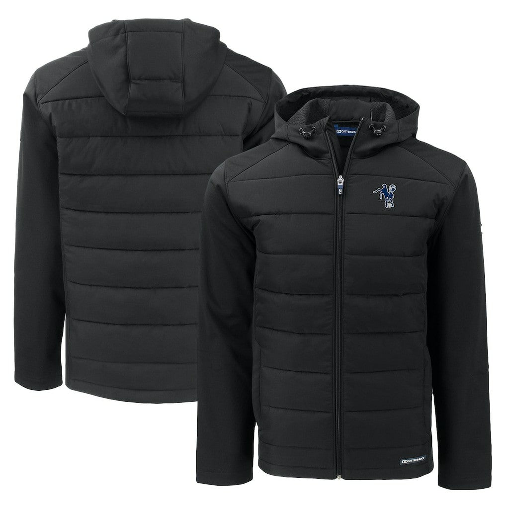 Indianapolis Colts Cutter & Buck Throwback Evoke Hybrid Eco Softshell Recycled Full-Zip Hoodie Jacket - Black - NFL