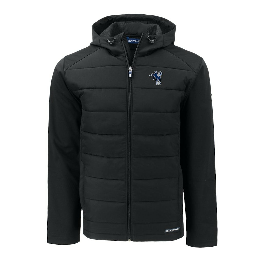 Indianapolis Colts Cutter & Buck Throwback Evoke Hybrid Eco Softshell Recycled Full-Zip Hoodie Jacket - Black - NFL