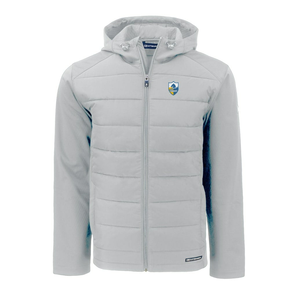 Los Angeles Chargers Cutter & Buck Throwback Evoke Hybrid Eco Softshell Recycled Full-Zip Hoodie Jacket - Gray - NFL