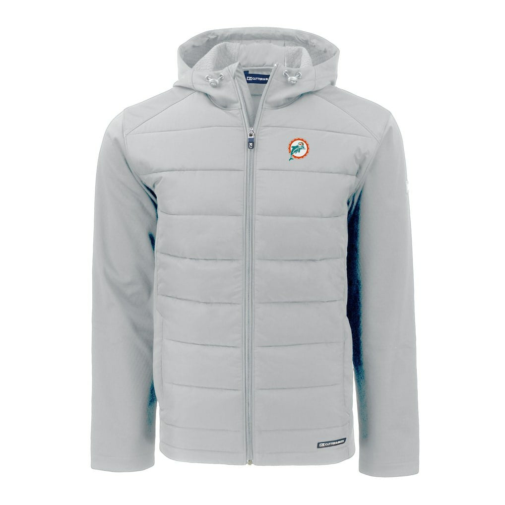 Miami Dolphins Cutter & Buck Throwback Evoke Hybrid Eco Softshell Recycled Full-Zip Hoodie Jacket - Gray - NFL