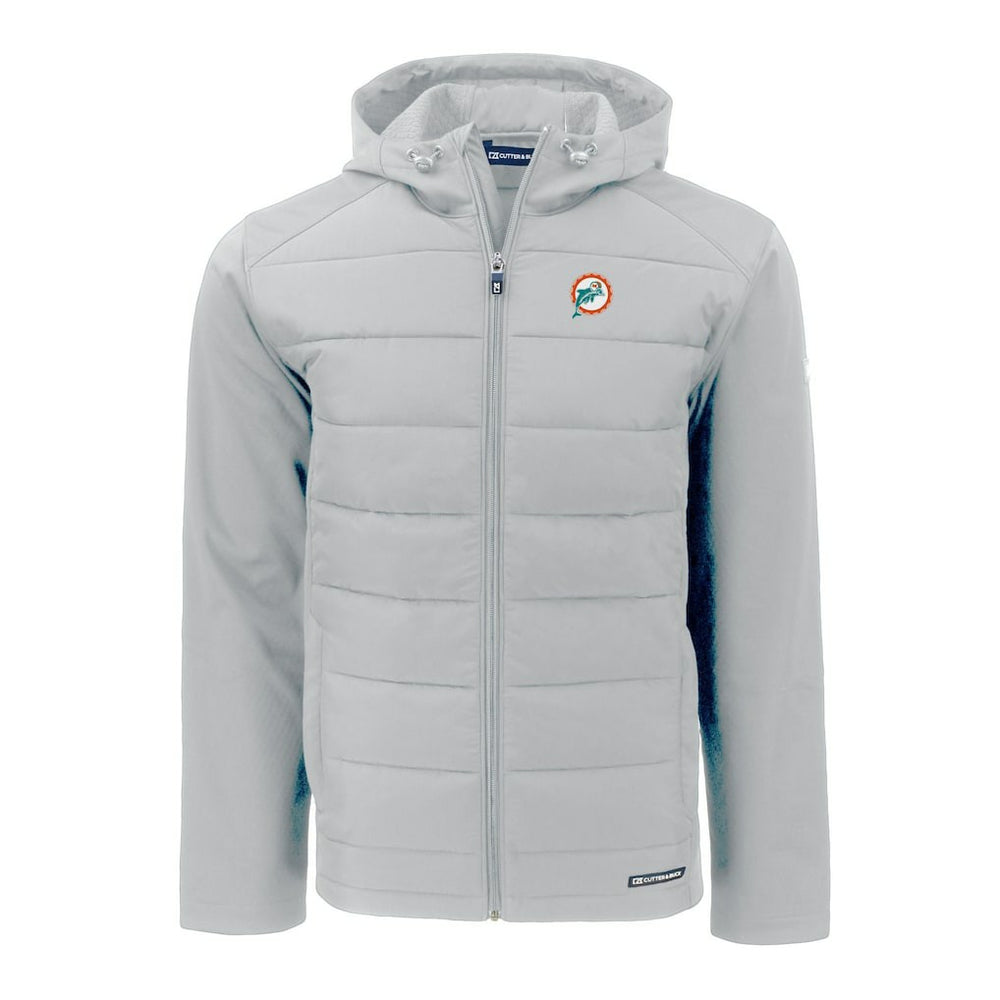 Miami Dolphins Cutter & Buck Throwback Evoke Hybrid Eco Softshell Recycled Full-Zip Hoodie Jacket - Gray - NFL