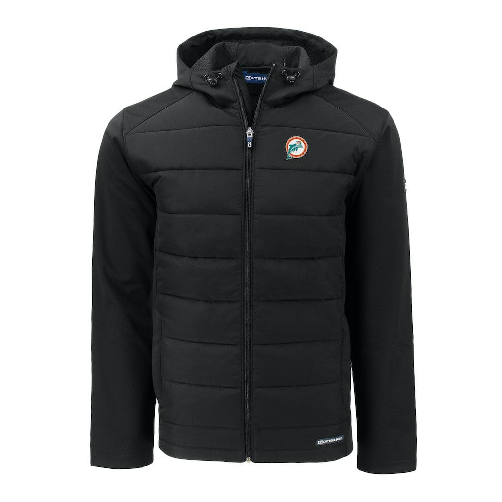 Miami Dolphins Cutter & Buck Throwback Evoke Hybrid Eco Softshell Recycled Full-Zip Hoodie Jacket - Black - NFL