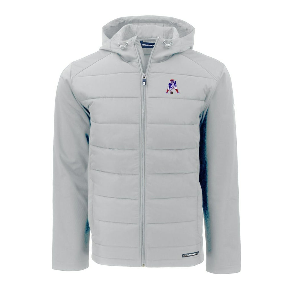 New England Patriots Cutter & Buck Throwback Evoke Hybrid Eco Softshell Recycled Full-Zip Hoodie Jacket - Gray - NFL