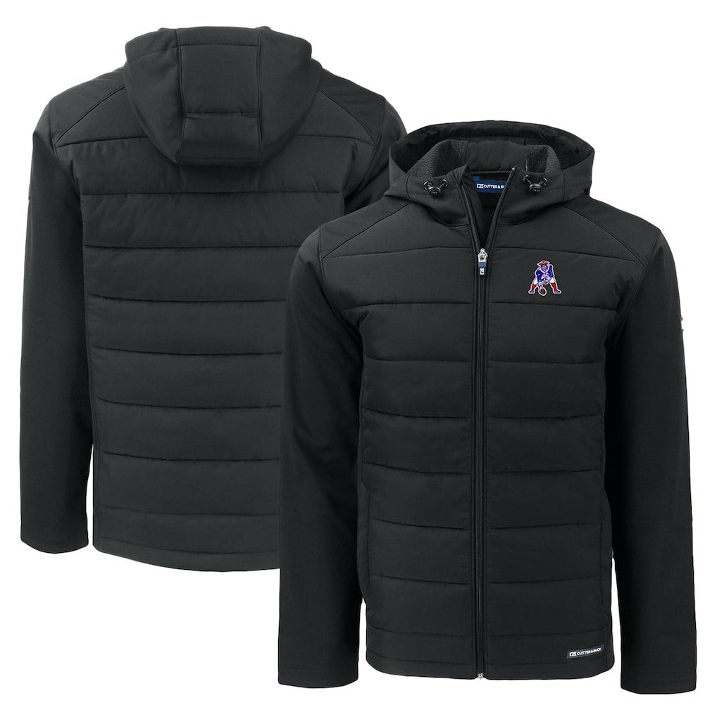New England Patriots Cutter & Buck Throwback Evoke Hybrid Eco Softshell Recycled Full-Zip Hoodie Jacket - Black - NFL