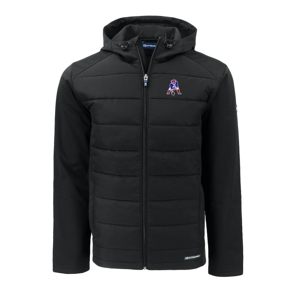 New England Patriots Cutter & Buck Throwback Evoke Hybrid Eco Softshell Recycled Full-Zip Hoodie Jacket - Black - NFL