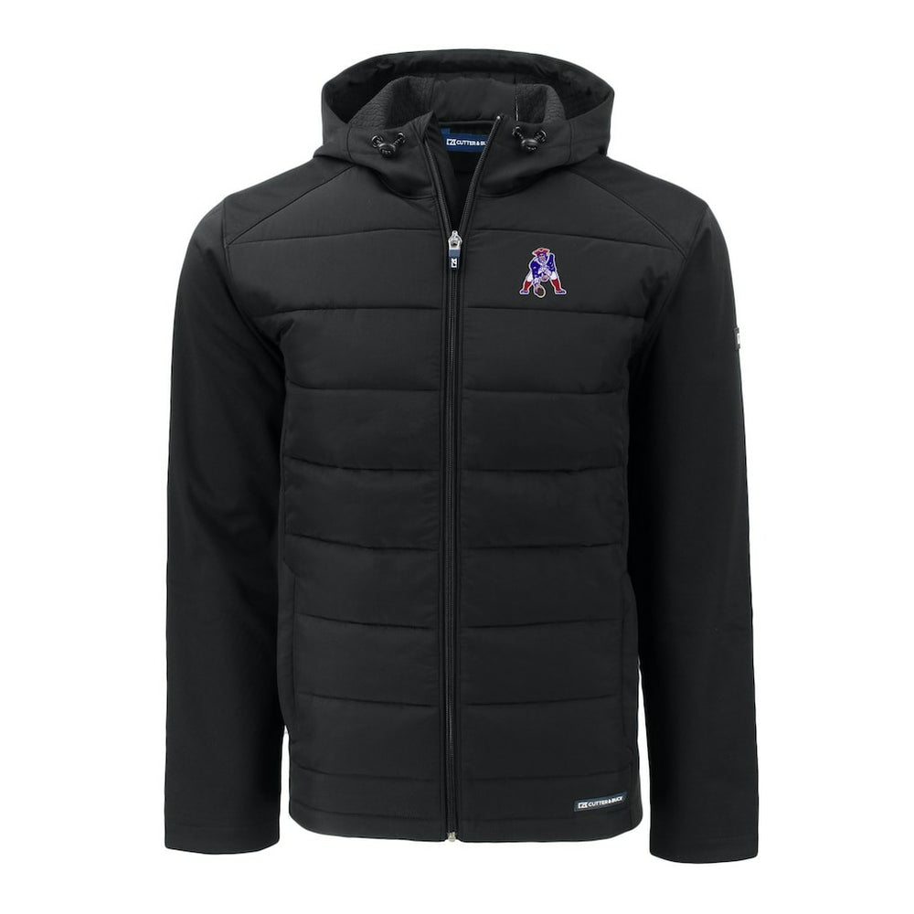 New England Patriots Cutter & Buck Throwback Evoke Hybrid Eco Softshell Recycled Full-Zip Hoodie Jacket - Black - NFL
