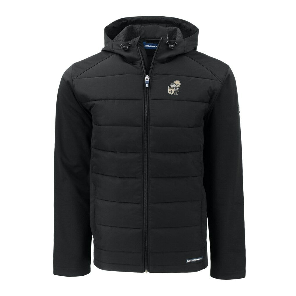 New Orleans Saints Cutter & Buck Throwback Evoke Hybrid Eco Softshell Recycled Full-Zip Hoodie Jacket - Black - NFL