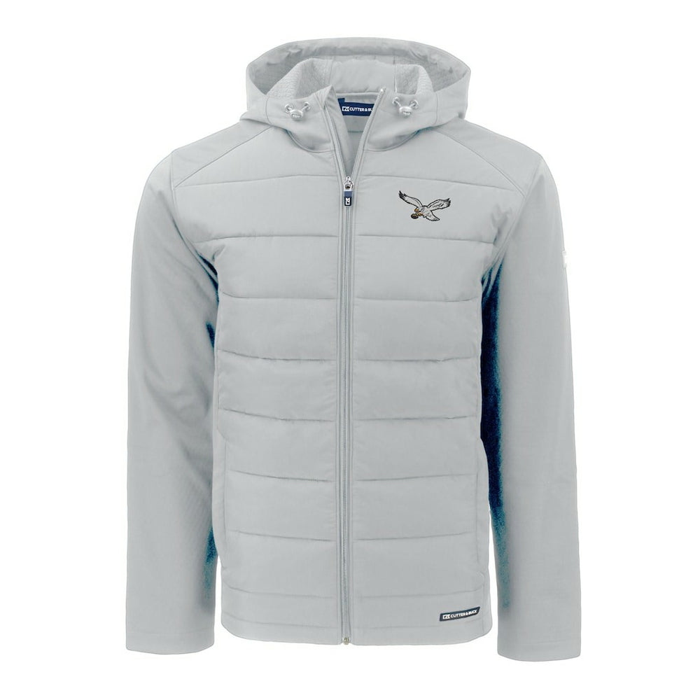 Philadelphia Eagles Cutter & Buck Throwback Evoke Hybrid Eco Softshell Recycled Full-Zip Hoodie Jacket - Gray - NFL