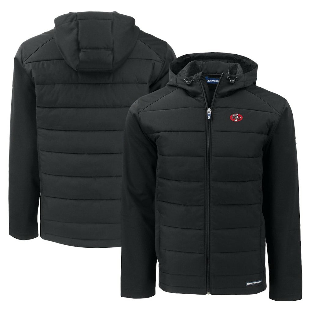 San Francisco 49ers Cutter & Buck Throwback Evoke Hybrid Eco Softshell Recycled Full-Zip Hoodie Jacket - Black - NFL