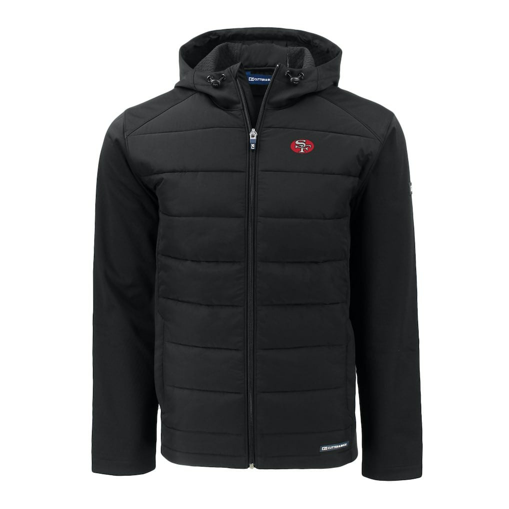 San Francisco 49ers Cutter & Buck Throwback Evoke Hybrid Eco Softshell Recycled Full-Zip Hoodie Jacket - Black - NFL