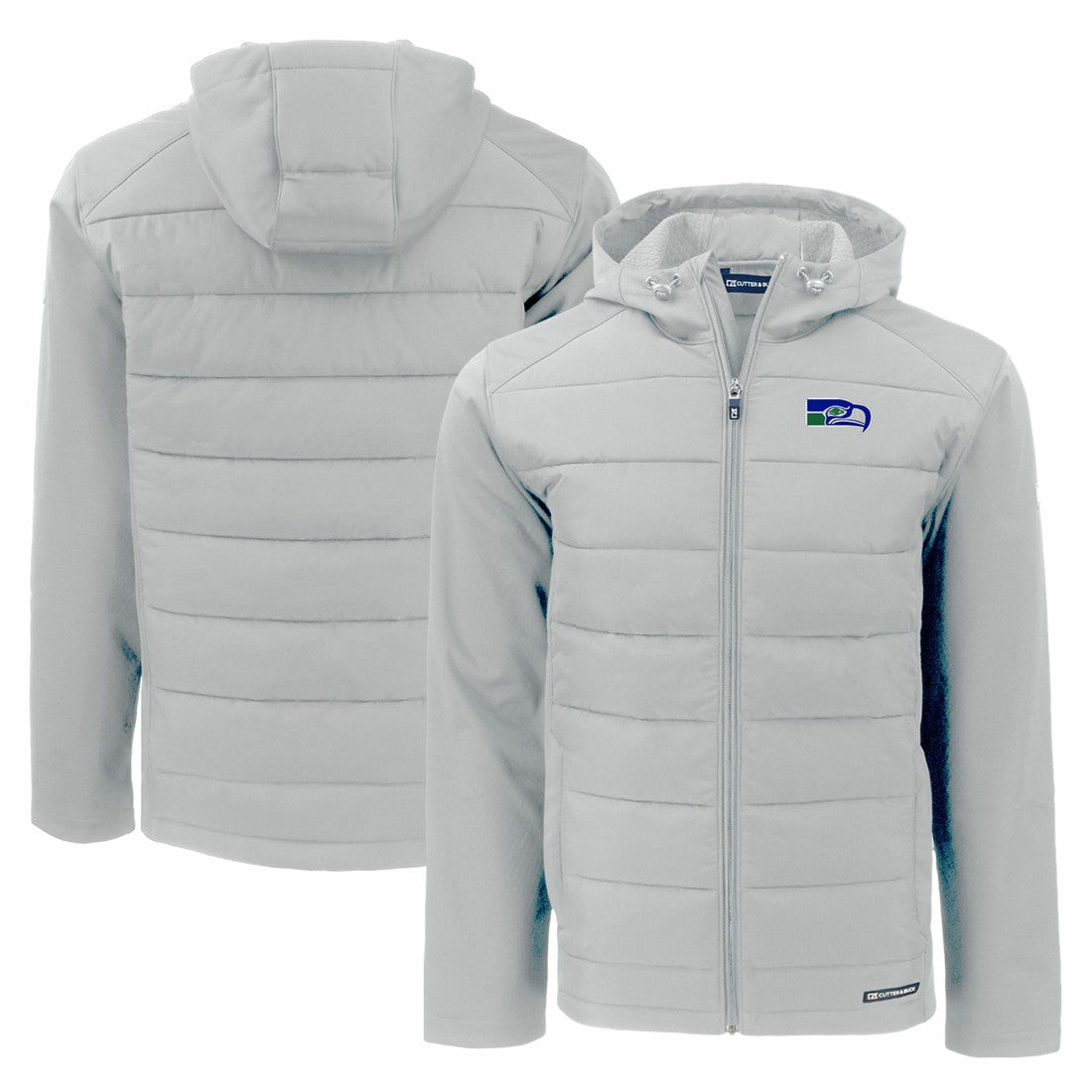 Seattle Seahawks Cutter & Buck Throwback Evoke Hybrid Eco Softshell Recycled Full-Zip Hoodie Jacket - Gray - NFL