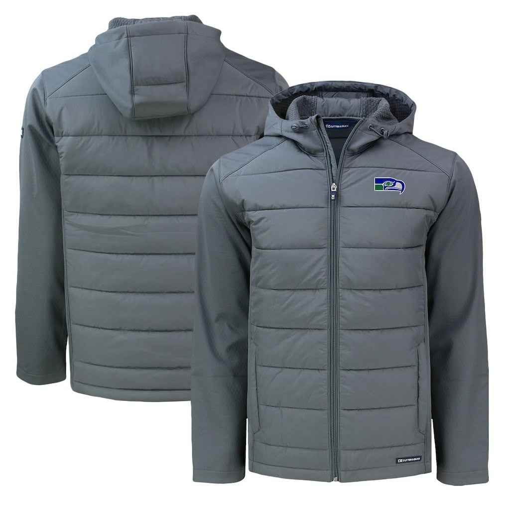 Seattle Seahawks Cutter & Buck Throwback Evoke Hybrid Eco Softshell Recycled Full-Zip Hoodie Jacket - Gray - NFL
