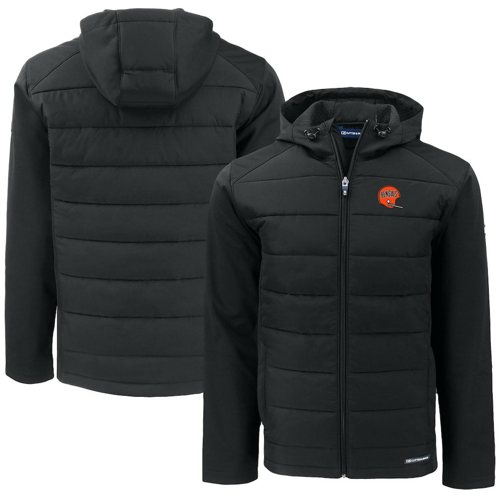 Cincinnati Bengals Cutter & Buck Throwback Big & Tall Evoke Hybrid Eco Softshell Recycled Full-Zip Jacket - Black - NFL