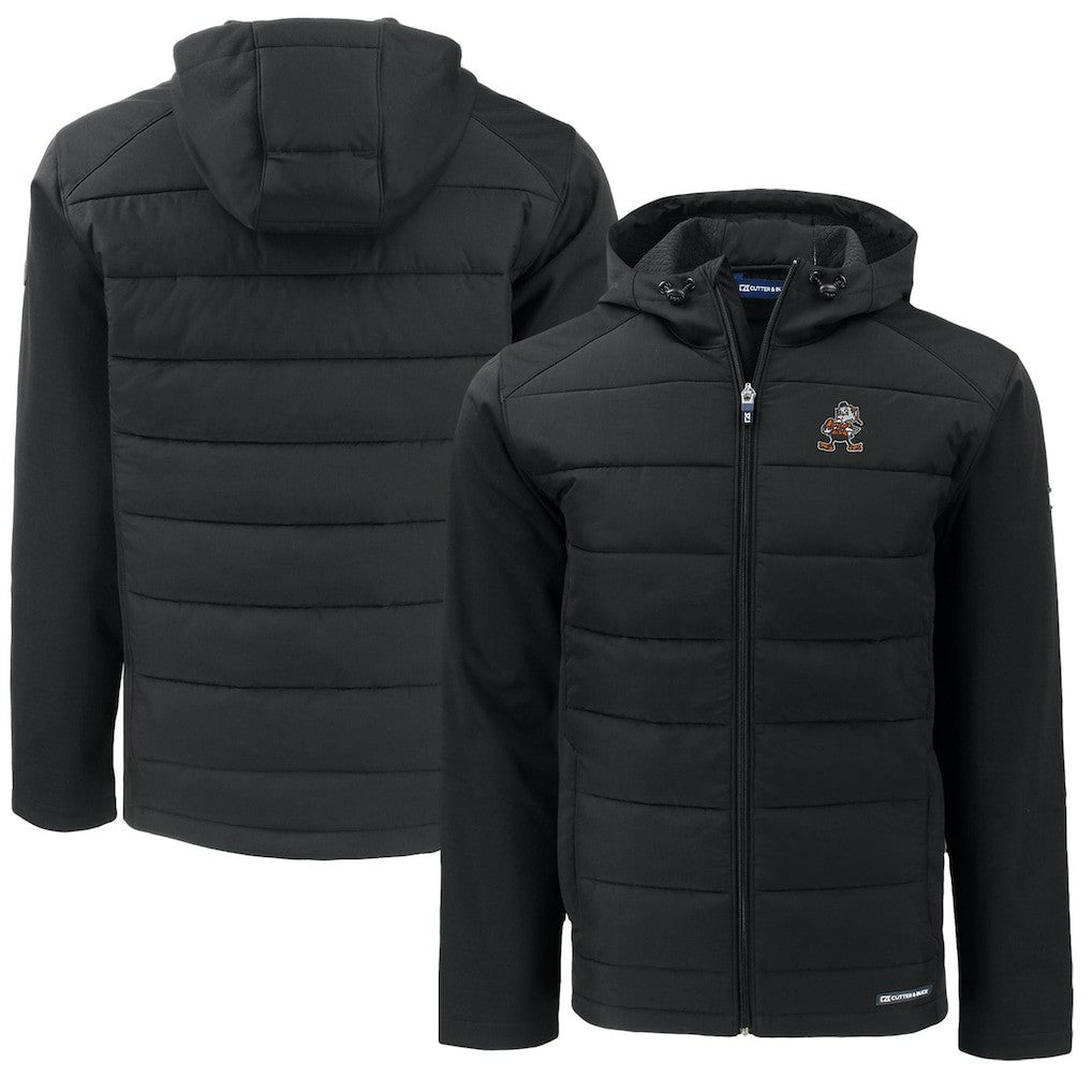 Cleveland Browns Cutter & Buck Throwback Big & Tall Evoke Hybrid Eco Softshell Recycled Full-Zip Jacket - Black - NFL