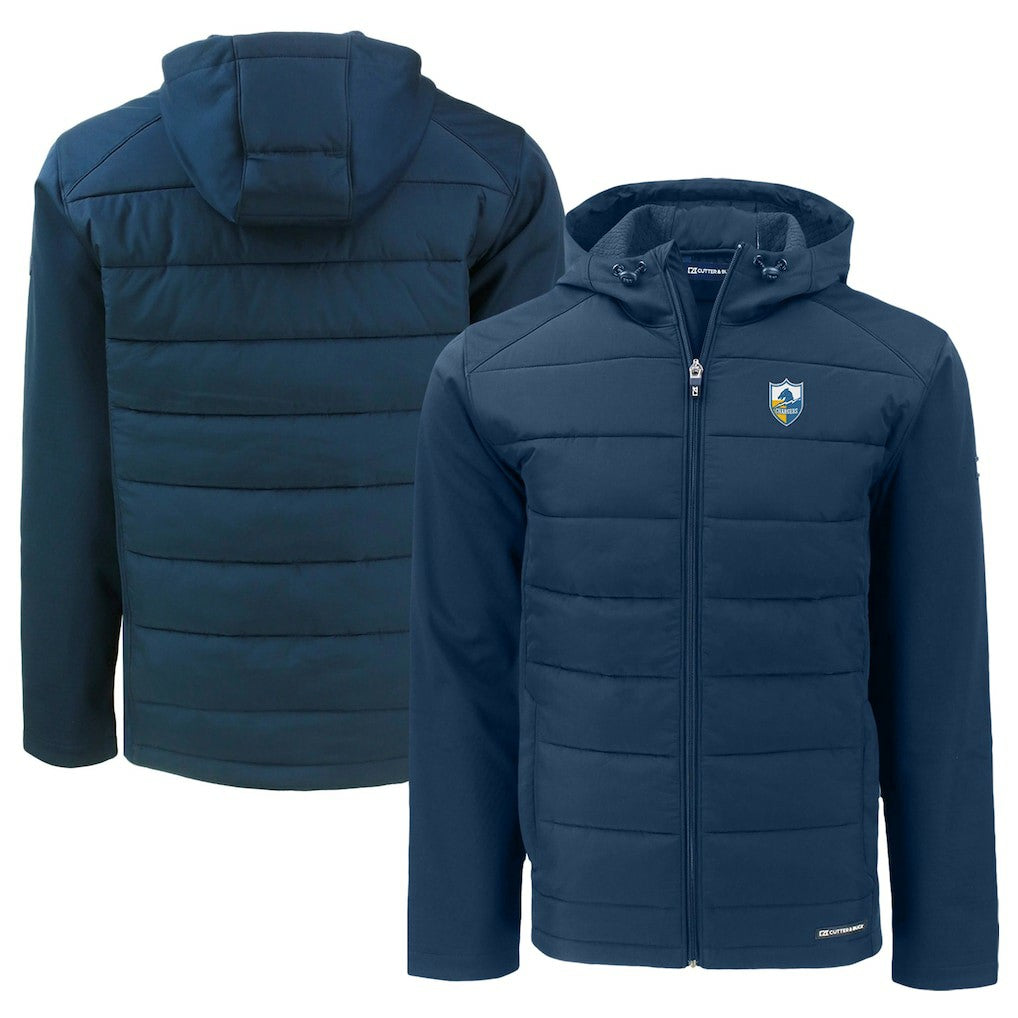 Los Angeles Chargers Cutter & Buck Throwback Big & Tall Evoke Hybrid Eco Softshell Recycled Full-Zip Hoodie - Navy - NFL