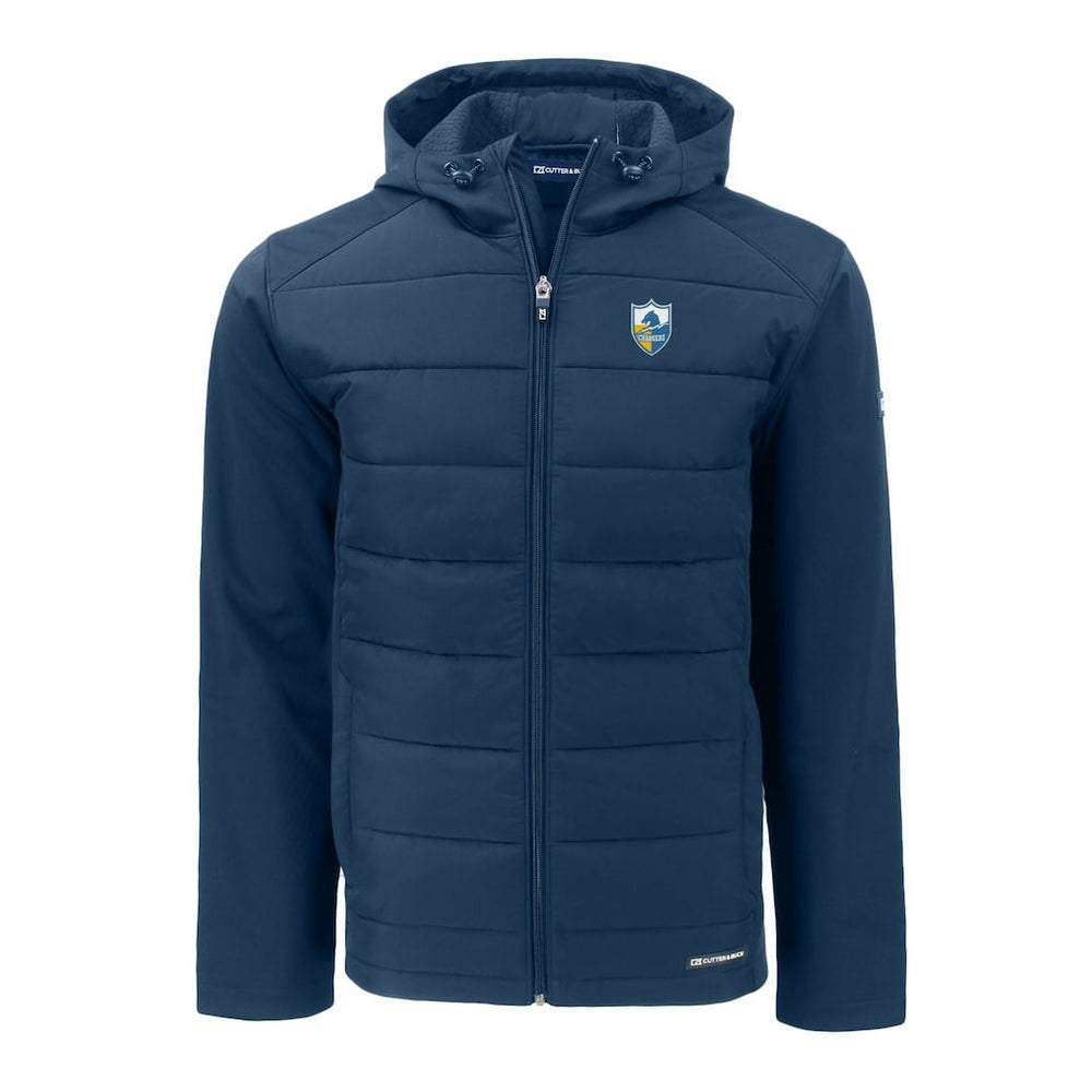 Los Angeles Chargers Cutter & Buck Throwback Big & Tall Evoke Hybrid Eco Softshell Recycled Full-Zip Hoodie - Navy - NFL