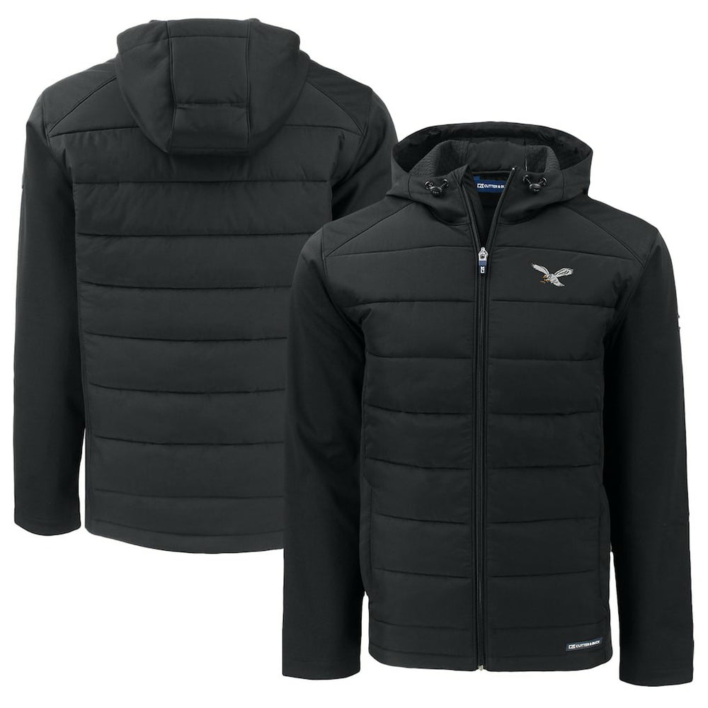 Philadelphia Eagles Cutter & Buck Throwback Big & Tall Evoke Hybrid Eco Softshell Recycled Full-Zip Hoodie - Black - NFL