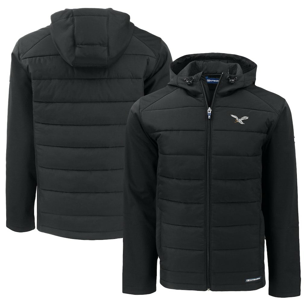 Philadelphia Eagles Cutter & Buck Throwback Big & Tall Evoke Hybrid Eco Softshell Recycled Full-Zip Hoodie - Black - NFL