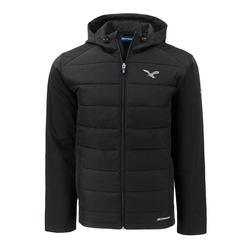 Philadelphia Eagles Cutter & Buck Throwback Big & Tall Evoke Hybrid Eco Softshell Recycled Full-Zip Hoodie - Black - NFL