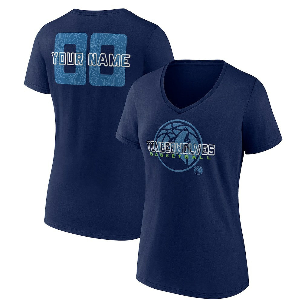Minnesota Timberwolves Women's Stellar Personalized Name & Number V-Neck T-Shirt Navy