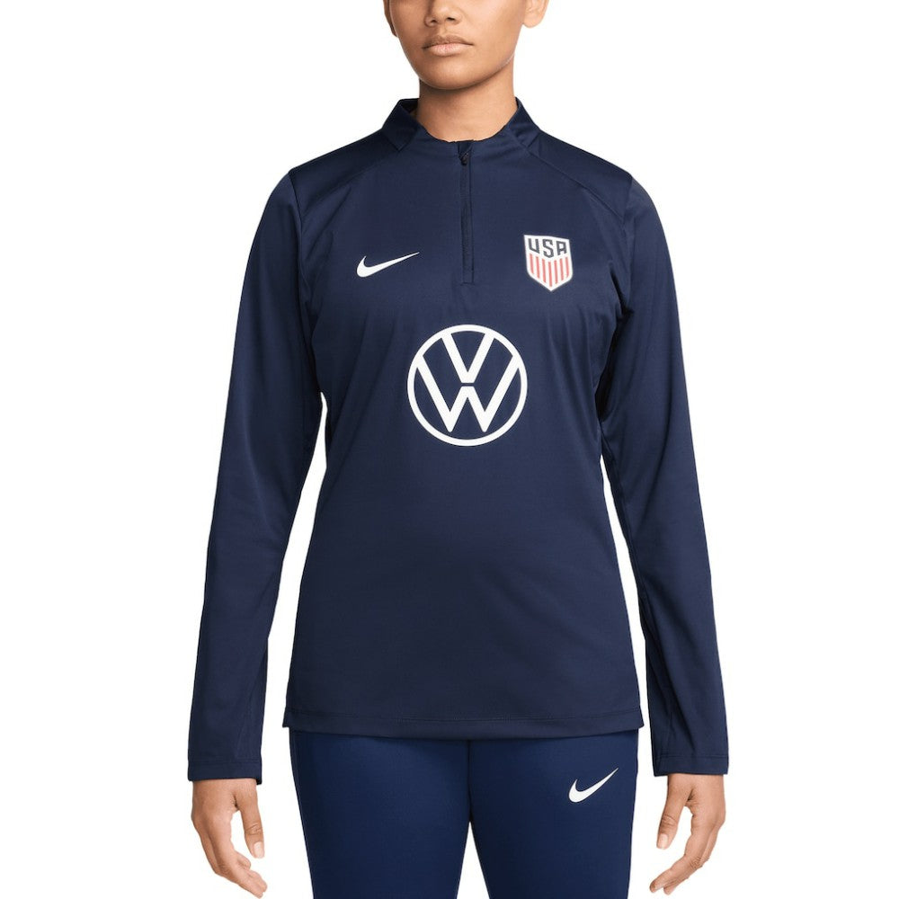 Nike - USMNT Women's 2024 Strike Drill Performance Quarter-Zip Pullover Top - Navy
