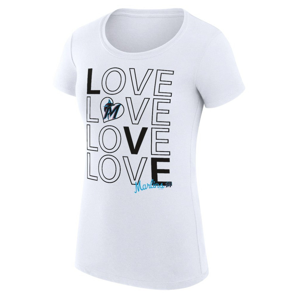 Miami Marlins G-III 4Her by Carl Banks Women's Super-Slim Fit Lightweight Love Graphic Team T-Shirt Outlet