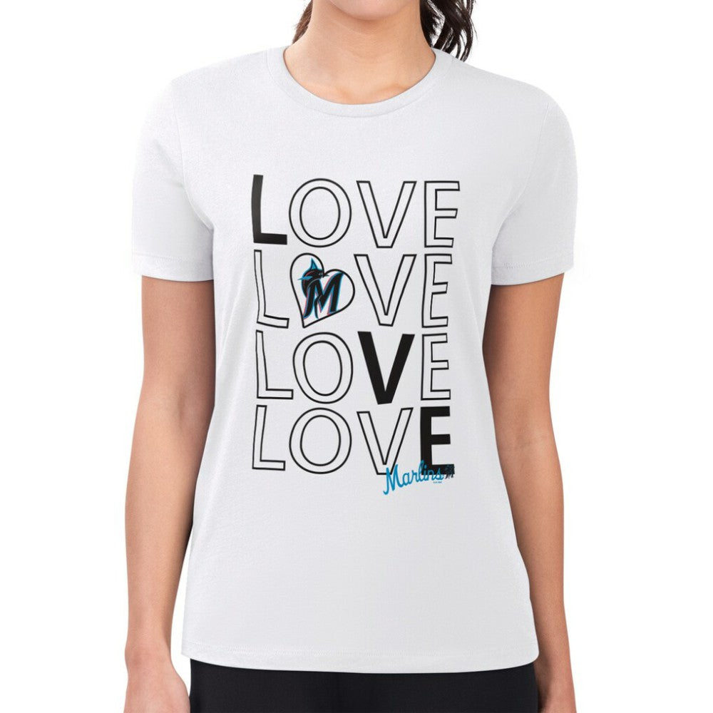 Miami Marlins G-III 4Her by Carl Banks Women's Super-Slim Fit Lightweight Love Graphic Team T-Shirt Outlet