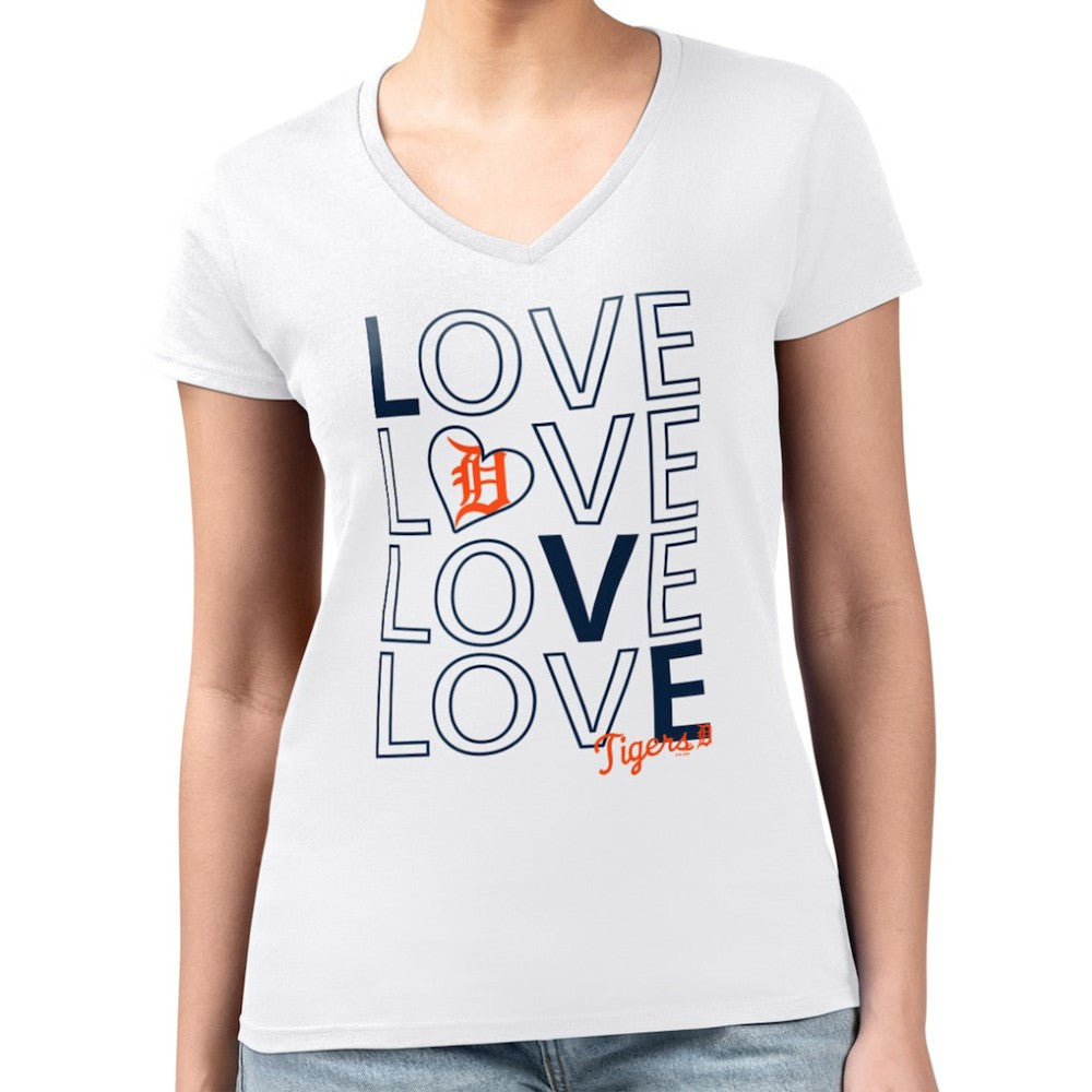 Detroit Tigers G-III 4Her by Carl Banks Women's Super-Slim Fit Lightweight Love Graphic Team V-Neck T-Shirt for sale