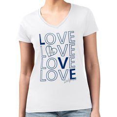 Los Angeles Dodgers G-III 4Her by Carl Banks Women's Super-Slim Fit Lightweight Love Graphic Team V-Neck T-Shirt Outlet