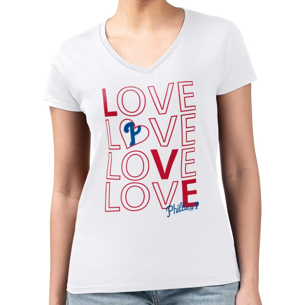 Philadelphia Phillies G-III 4Her by Carl Banks Women's Super-Slim Fit Lightweight Love Graphic Team V-Neck T-Shirt Discount