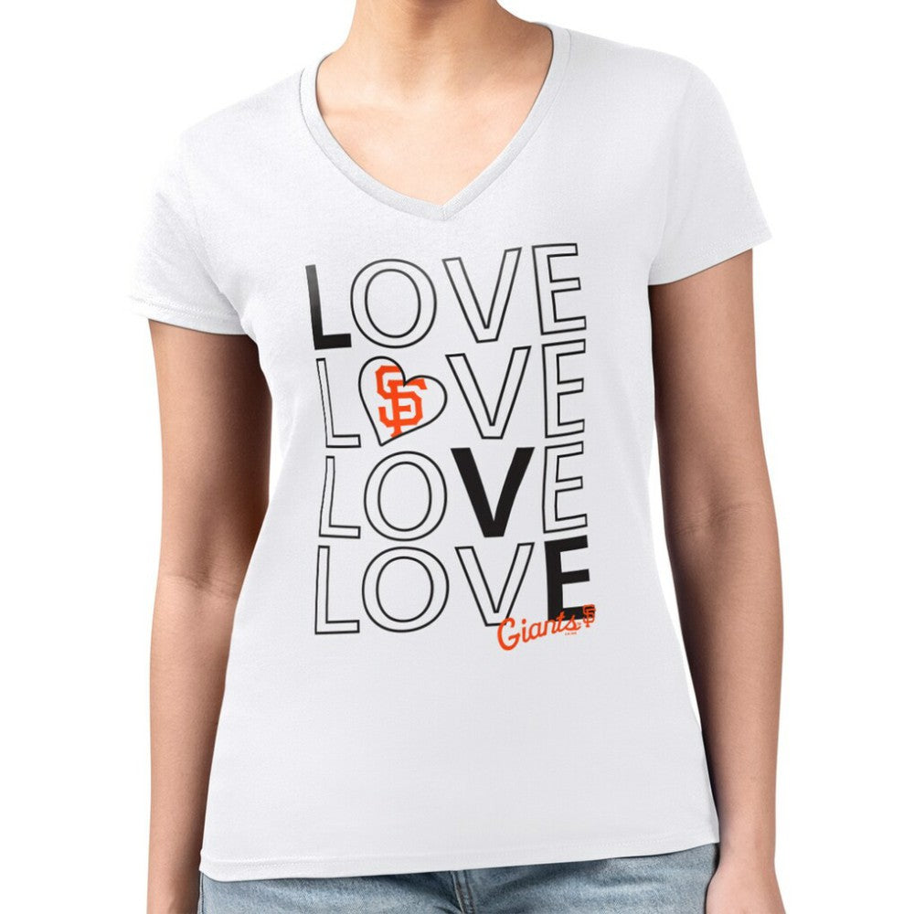 San Francisco Giants G-III 4Her by Carl Banks Women's Super-Slim Fit Lightweight Love Graphic Team V-Neck T-Shirt for sale