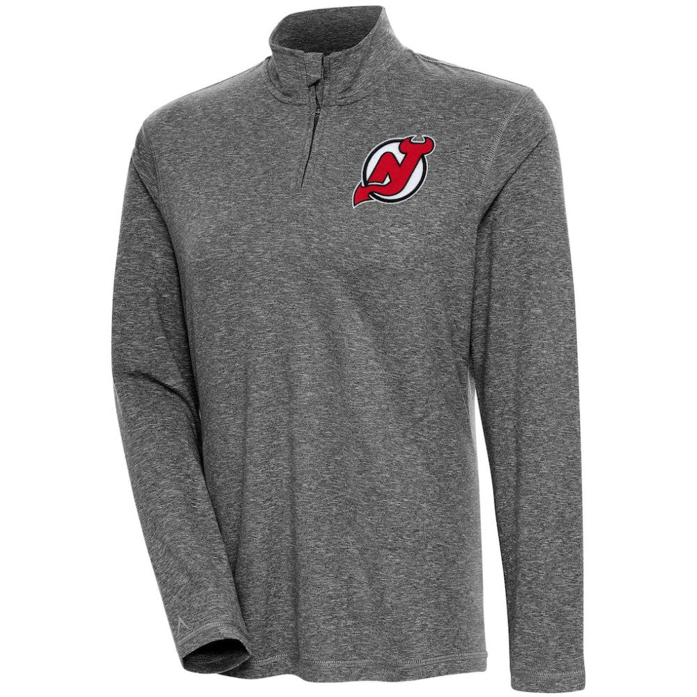 New Jersey Devils Antigua Women's Confront Quarter-Zip Pullover Top - Heather Black | NHL Lifestyle