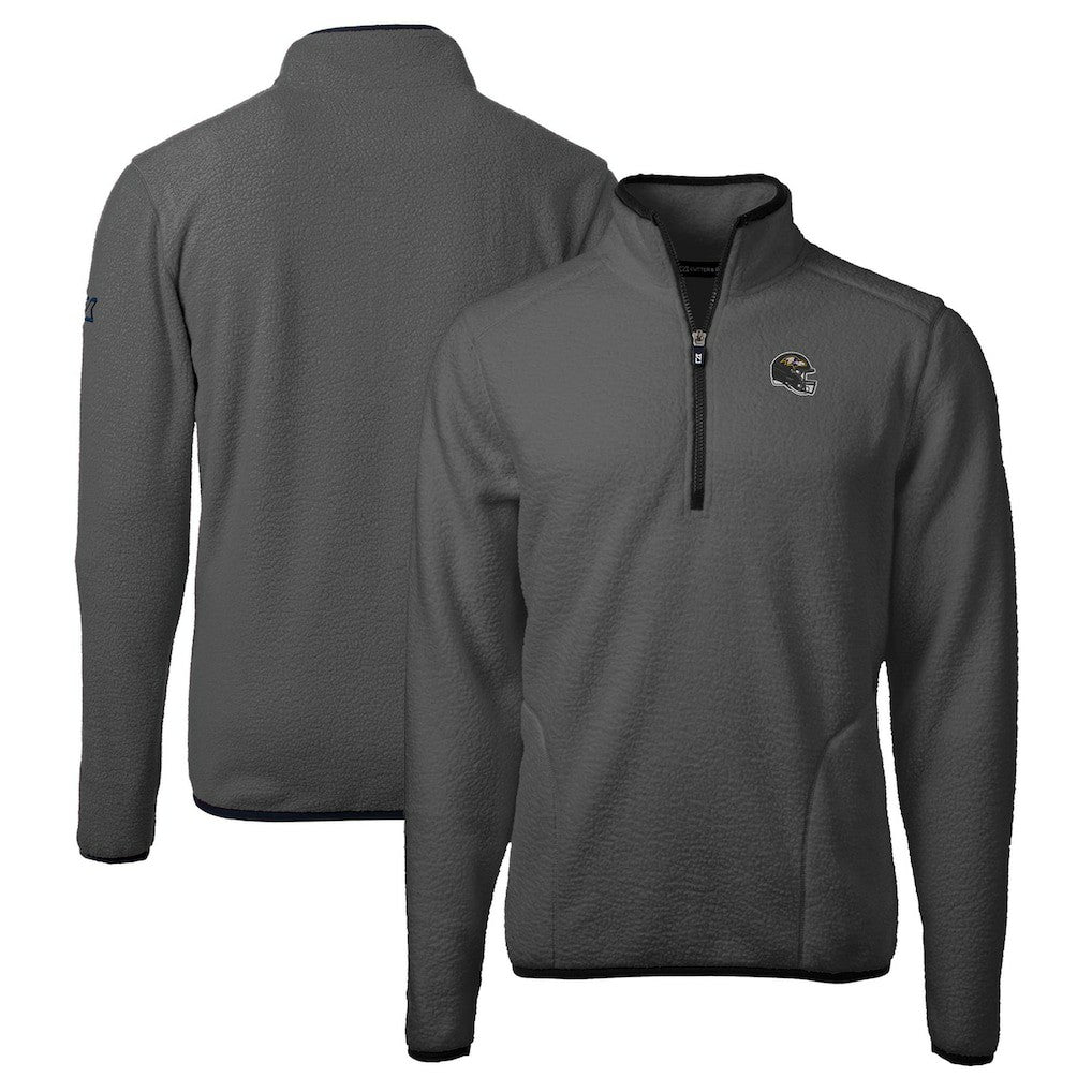 Baltimore Ravens Cutter & Buck Helmet Cascade Eco Sherpa Fleece Quarter-Zip Pullover Jacket - Gray/Black - NFL